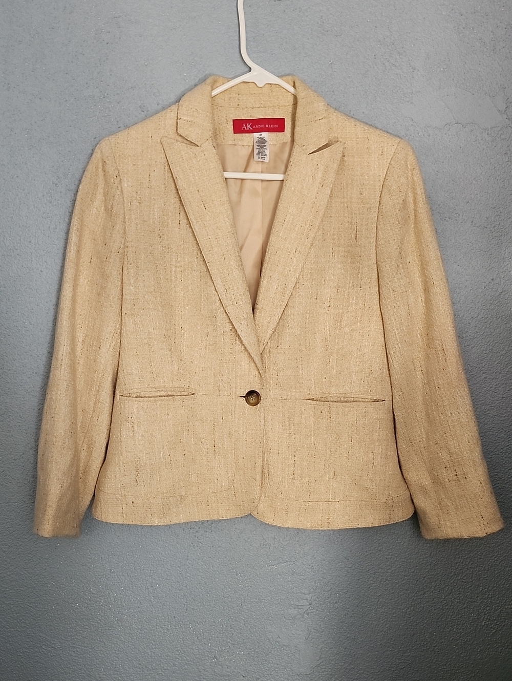 Anne Klein Cream Tweed Blazer - Single-Button Tailored Jacket